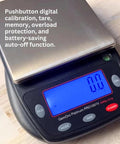 Pro Grade Jewelry Scale 1000G X 0.1G Readout with crystal clear LCD, black edition, displaying 0.1 reading, on wooden surface