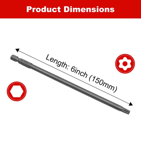 Top Shelf Eight Piece Long Torx Security Screwdriver Bits Set Built Tough With S2 Steel Blades, 6 inch length.