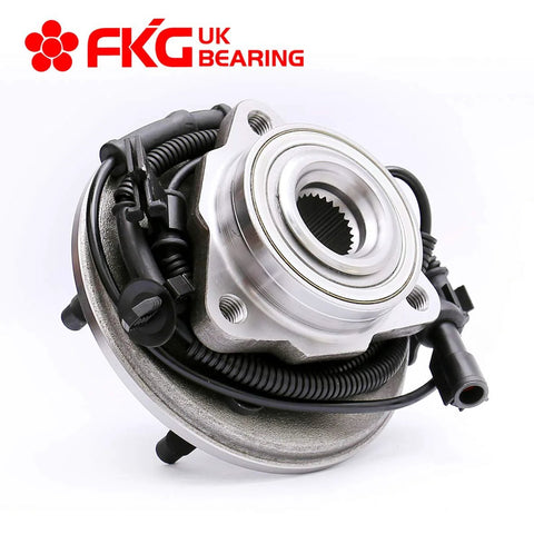 Bolt On Front Wheel Bearing Hub Assembly Set for Ford Explorer 2006 to 2010 Explorer Sport Trac 2007 to 2010 Mercury Mountaineer 5 Lug With ABS Front Left and Right OE Quality Replacement Two Pack, close-up view.