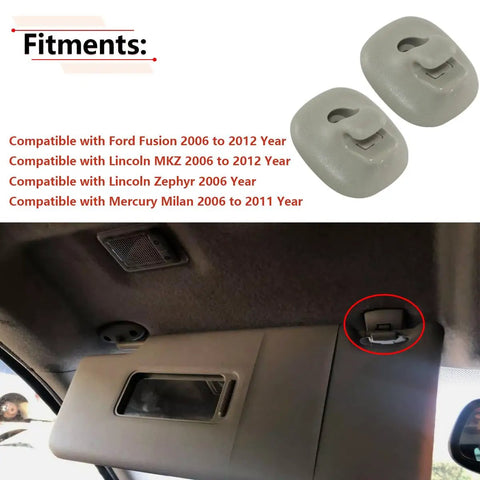 Sun Visor Retainer Clip 2-Piece Beige Color Replacement For Ford Fusion 2006-2012, Lincoln MKZ 2006-2012, installed on visor