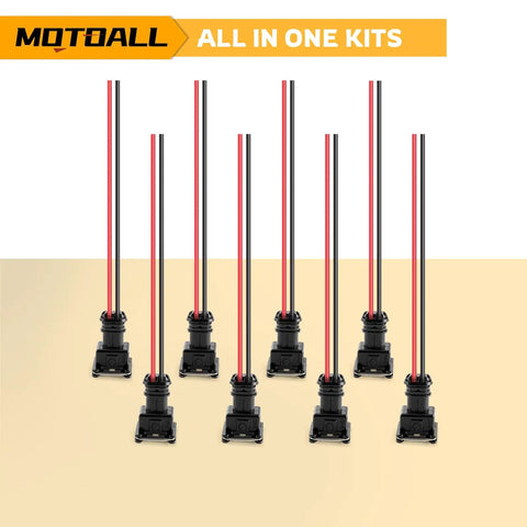 Universal EV1 OBD1 Fuel Injector Connector Pack 8 Piece 2 Wire Female Plug And Play Wiring Harness Pigtail with wires.
