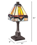 Nouveau Tiffany Style Mini Table Lamp With Real Stained Glass 84 Glass Cuts Multicolor Moroccan Amber Glow 6 by 12 inches