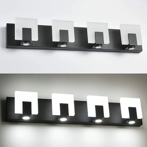 Matte Black Dimmable LED Vanity Lights For Bathroom Above Mirror Kit With Four Fixtures Sleek Bright LED Vanity Lighting Bar Set Easy Install 7249 Mounting Hardware Included