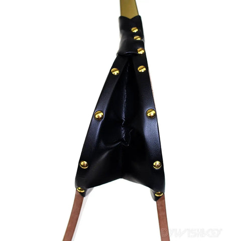 Fire Up The Backyard With This Heavy Duty Wood Fireplace Bellows And 15.5 Inch Air Blower showing a black leather strap detail with gold studs.