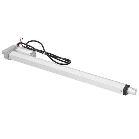 Get This Heavy Duty 30N Electric Linear Actuator With Compact Design For Boats And Industrial Machinery, Low Noise And Energy Saving Power Move For Cars At 12V DC Voltage. White compact linear actuator with motor and wiring.