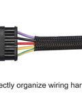 100 Foot One Quarter Inch PET Expandable Braided Sleeving Black Cable Sleeve For Car Audio Rig And HDMI Wires, Expands Up To 50 Percent For Easy Cable Management, Sturdy PET Material UL And RoHS Compliant. on wiring harness