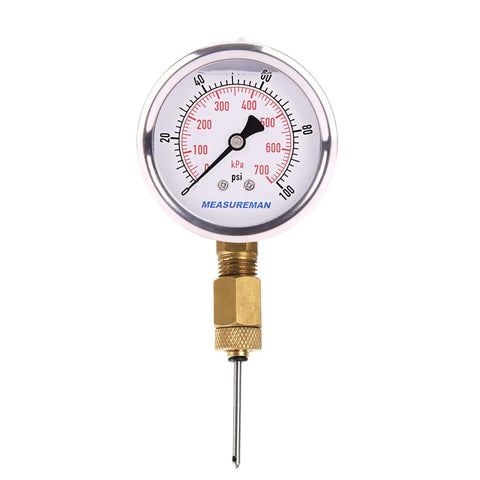 Brass Gauge Adapter With One Quarter BSP Female Fitting And Stainless Steel Probe Two And Half Inch Overall Length With A One Point Four Inch Probe Plumbing HVAC Pressure Gauge Fitting Kit Up To One Thousand Psi From Minus Forty To Three Hundred Two