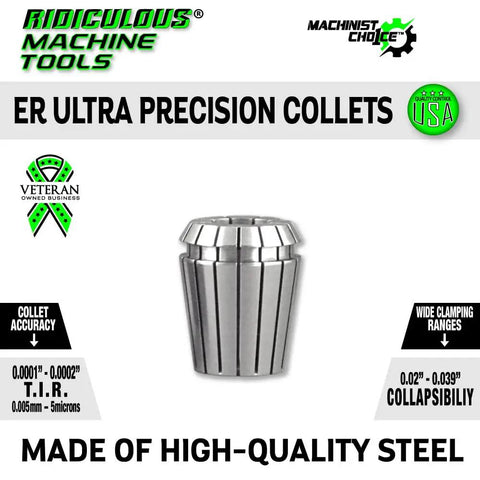 Ultra Precision Spring Collets For CNC Milling And Lathe, 0.0001in TIR, Wide Clamping Range 0.02 To 0.039in, ER20 Collet System