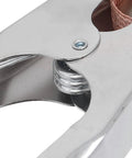 Close-up of Heavy Duty 800A Earth Ground Clamp For Arc Welder With Copper Clip, showcasing spring mechanism and clip details.