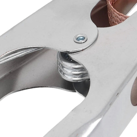 Close-up of Heavy Duty 800A Earth Ground Clamp For Arc Welder With Copper Clip, showcasing spring mechanism and clip details.