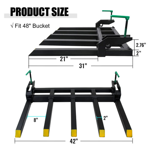 Heavy Duty Clamp On Debris Forks For 48 Inch Loader Bucket Pallet Forks With Five Tines And 2500 Pound Capacity Attachments Built Tough