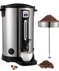 100 Cup Commercial Coffee Urn, 20L Double Wall Stainless Steel Coffee Maker With Adjustable Temperature Control And Keep Warm, front view