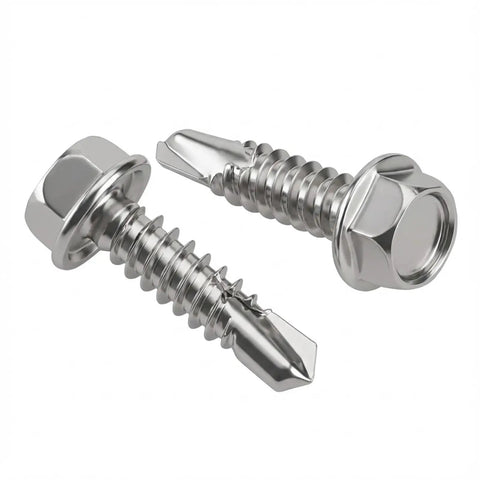 Number Eight Hex Washer Head Self Drilling Screws For Sheet Metal Self Tapping 410 Stainless Steel Bright Finish 100 Count Pack