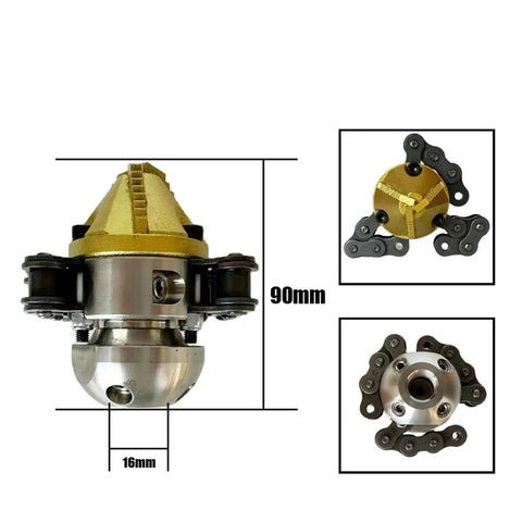 Industrial Grade High Pressure Rotating Chain Nozzle For Sewage Sludge Cleaning Fits Three Eighths And One Half Inch Lines 40L 70L Capacity Multi Directional Water Outlets Cleans Entire Pipe Length Dredging Pipeline Tool Yellow, 90mm x 16mm