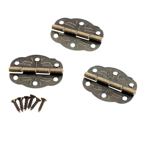 20pcs Antique Butterfly Hinges for Wooden Jewelry Box Set with Vintage Iron Design, includes screws, three hinges shown