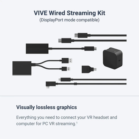 Focus Vision XR Headset Bundle With DisplayPort PC VR Streaming Kit showing cables and adapters for VR setup