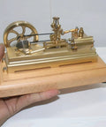 Mini Retro Horizontal Steam Engine Model Kit With Dope Brass Construction Reciprocating Double Acting Cylinder Flyball Speed Reducer Educational Experiment Set Desktop Decor For Adults