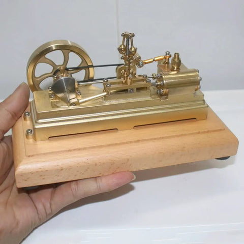 Mini Retro Horizontal Steam Engine Model Kit With Dope Brass Construction Reciprocating Double Acting Cylinder Flyball Speed Reducer Educational Experiment Set Desktop Decor For Adults