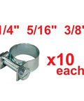 Fuel Line Hose Clamp Set 30 Piece Everyday Heavy Duty Multi Size Assortment Quarter Inch Five Sixteen Inch Three Eighth Inch