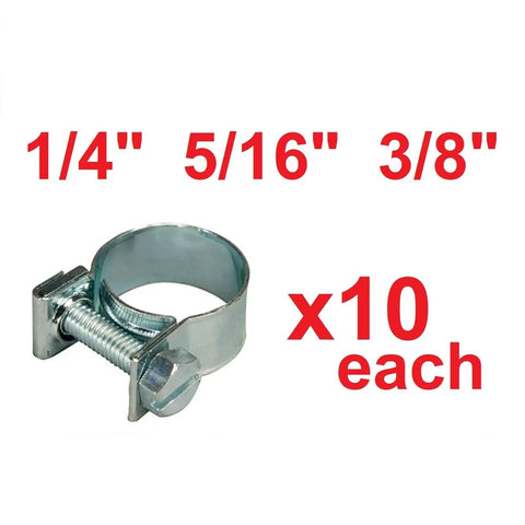 Fuel Line Hose Clamp Set 30 Piece Everyday Heavy Duty Multi Size Assortment Quarter Inch Five Sixteen Inch Three Eighth Inch