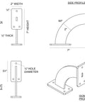 Technical drawing of Stainless Steel Bradford Shelf Brackets 2 Pack Heavy Duty Quarter Inch Brackets For Countertops And Cabinets 24" x 7" x 7"