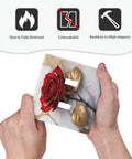 Vintage Red Rose Marble Toggle Plate Cover Built Tough With Rugged Abs To Dodge Scratches, held in hands with red rose design.