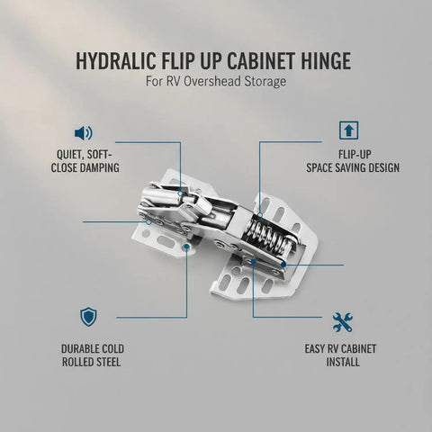 Hydraulic Flip Up Cabinet Hinge With Damping For RV Overhead Storage, Smooth No Slam Close, Cold Rolled Steel Door Hardware, 1 Pc