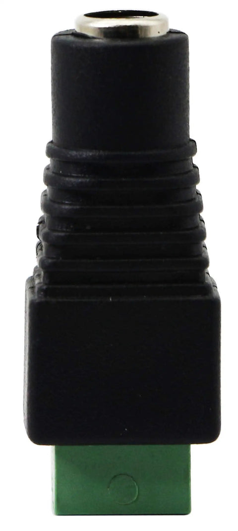 Hassle Free Dc 5.5 To 2.1Mm Female Barrel Adapter with 2 pin screw terminals, compact design for CCTVs and LED strips.