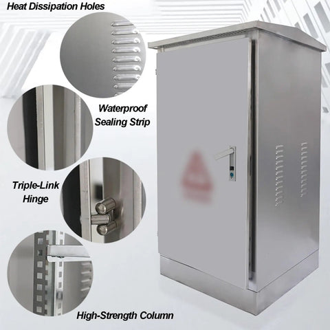 Weatherproof 304 Stainless Steel Electrical Enclosure Outdoor Box for Beefed Up Heavy Duty Junctions, IP55 Waterproof, Floor Mounted Cabinet, Durable Metal Electrical Cabinet, 60x90x45 cm, stainless steel enclosure with vents