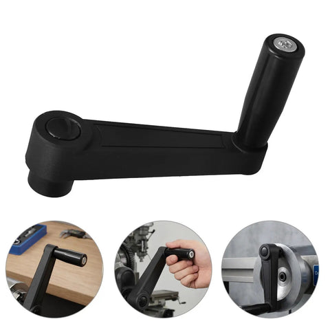 Foldable Crank Handle Nylon Rotary Grip For Milling Machine And Lathe, ergonomic black handle for efficient rotation.
