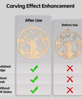 UniTak3D honeycomb laser bed infographic showing before vs after use on round wooden pendant.