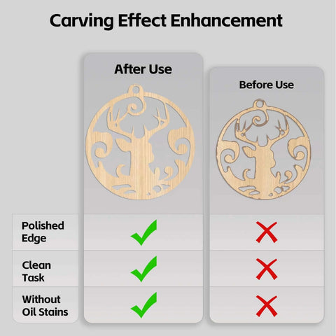 UniTak3D honeycomb laser bed infographic showing before vs after use on round wooden pendant.