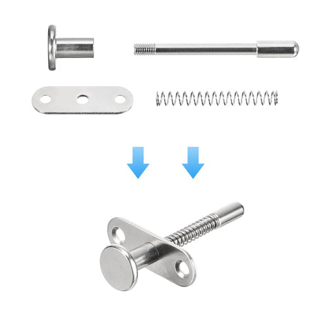 Heavy Duty Steel Plunger Latches 65 X 65 Mm Spring Loaded Cabinet Drawer Locks With Mounting Screws components layout including latch, spring, and screws.
