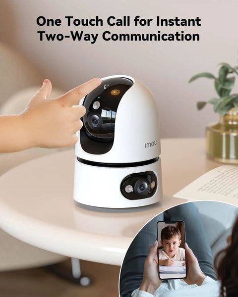Child using 2.5K Indoor WiFi Security Camera For Home With 360 Degree View AI Human Detection Smart Tracking Siren Night Vision.