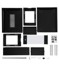 Heavy Duty 4U Wall Mount Server Rack Cabinet Built Tough For Network Switches And IT Gear With Shatter Resistant Glass Door parts and assembly components laid out.