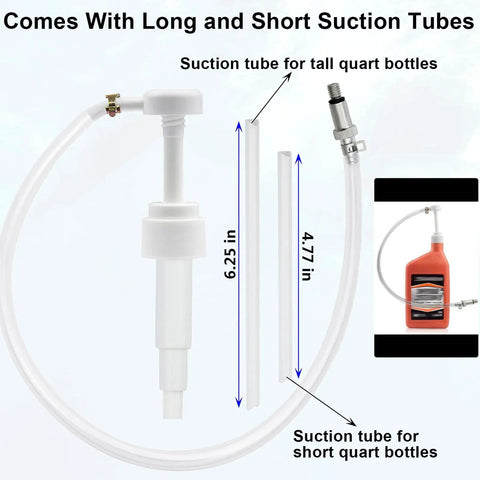 Gear Oil Pump For Marine Outboards Quick Pour Kit with long and short suction tubes and adapters, fits quart bottles