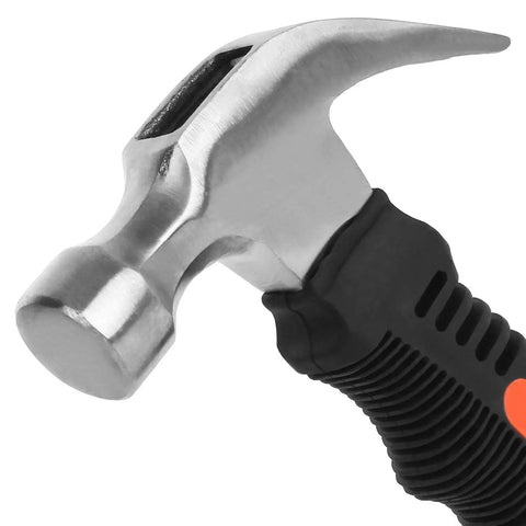 Close-up of 8 Oz Stubby Claw Hammer Mini 6 Inch with soft rubber grip and ergonomic handle for home repair and DIY tasks.