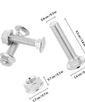 Heavy Duty Carriage Bolt And Nut Set With Washers, 20 Sets Fully Threaded Carbon Steel Fasteners, Silver Finish detailed view