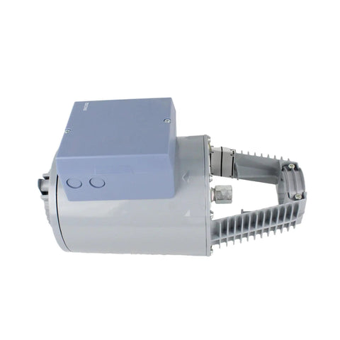 Workhorse Grade Electro Hydraulic Actuator For Valve Automation With 40 Mm Stroke And 2800 Nm Torque Spring Return Design IP54 in gray design.