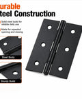 2.5 Inch Matte Black Door Hinges 6 Pack With Solid Steel Build, Square Corner, Built To Last Butt Hinge Hardware And Matching Screws