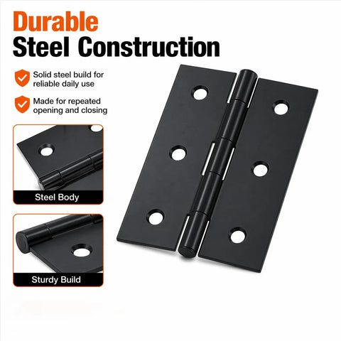 2.5 Inch Matte Black Door Hinges 6 Pack With Solid Steel Build, Square Corner, Built To Last Butt Hinge Hardware And Matching Screws