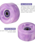 Close-up of purple 82A hardness PU roller skate wheels with 608RS bearings, part of Eight Pack Roller Skate Wheels 82A Wear Resistant PU Replacement For Quad Skates And Skateboards Outdoor Indoor With Durable Bearings Purple And White Includes Brakes, Shock Absorbers, Screwdriver, Screws And Wrench