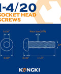 1/4 20 X 1 1/2 Button Head Socket Cap Screws dimensions, 304 stainless steel design and specifications diagram.