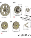 Beefed Up Steel RC Transmission Gear Set For 1 18th And 1 24th Scale RC Cars with sizes, showing stronger torque gearbox upgrade.