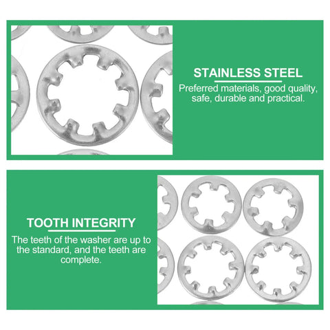 Internal Tooth Lock Washers Kit 300pcs Stainless Steel Star Shape Locking Washers displaying quality and tooth integrity.
