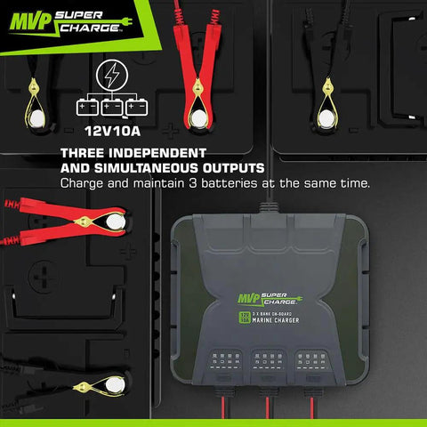 Beefy Three Bank 30 Amp Marine Battery Charger With 10 Amp Per Bank Onboard 12V Waterproof Boat Charger And Battery Maintainer For AGM Calcium Lithium And Deep Cycle Batteries
