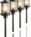 Weathered Zinc Lantern Path Lights 12 Volt Low Voltage LED Two Watt Wedge Base Bulb Plug In Garden Walkway Patio Lighting Olde Bronze