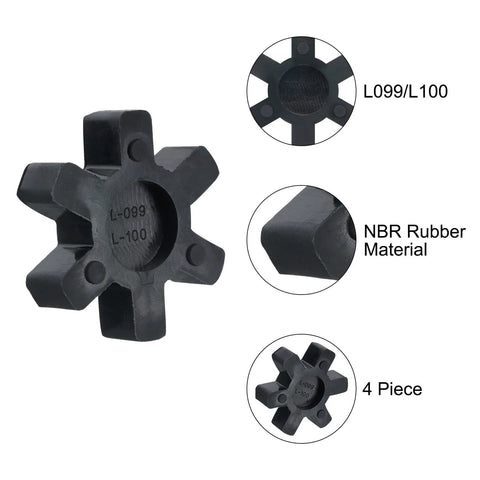 L099/L100 jaw coupling inserts, NBR rubber, 4-piece set for L-Jaw couplers (black).