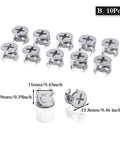 Ten zinc alloy nickel plated three in one thickening connector eccentric wheels for furniture hardware, dimensions displayed