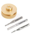 Legit Game Changer Router Inlay Kit With Solid Brass Bushing Guides includes brass guide and two tungsten carbide spiral bits.